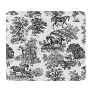 Planche À Découper Elégant Black White Rustic Horses Toile