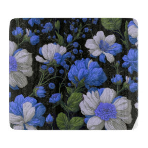 Planche À Découper Elégant bleu argenté blanc élégant floral rétro