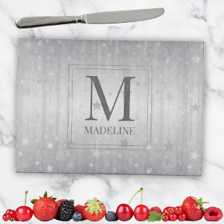 Planche À Découper Élégant Chic Moderne Blanc Gris Argent Étoiles