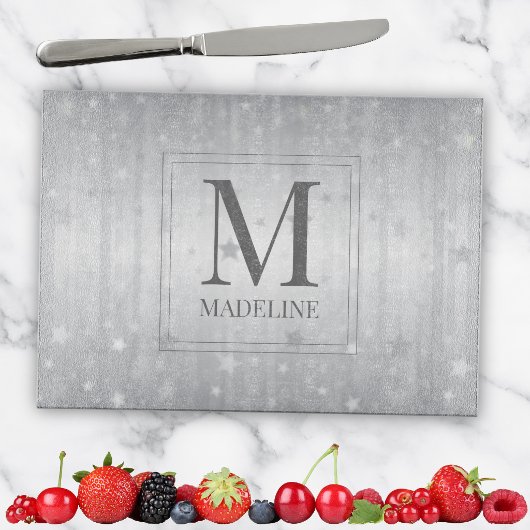 Planche À Découper Élégant Chic Moderne Blanc Gris Argent Étoiles
