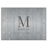 Planche À Découper Élégant Chic Moderne Blanc Gris Argent Étoiles (Devant)