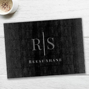Planche À Découper Élégant DIY gris monogramme & nom blanc, noir