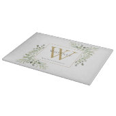Planche À Découper Élégant feuillage de verdure Monogramme doré (Coin)