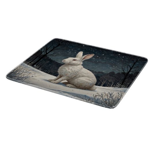 Planche À Découper Elégant lapin blanc Noël forêt enneigée (Coin)