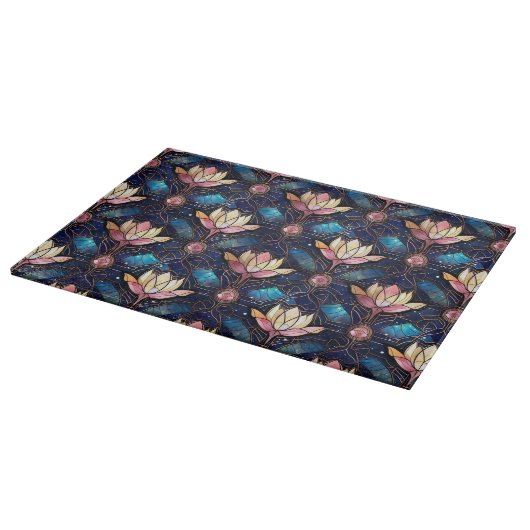 Planche À Découper Élégant Lotus Faux Rose Motif en verre tendu (Coin)