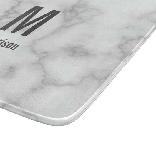Planche À Découper Élégant Marbre blanc des Faux monogrammes (Coin)