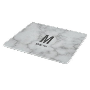 Planche À Découper Élégant Marbre blanc des Faux monogrammes