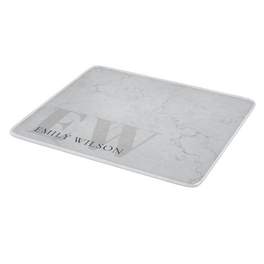Planche À Découper Élégant marbre rustique Pierre gris Monogramme Nom (Coin)