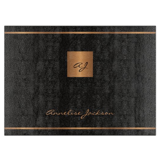 Planche À Découper Élégant moderne monogrammed chic unique or noir (Devant)