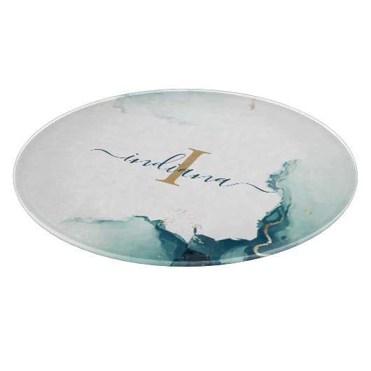 Planche À Découper Élégant Monogramme Agate Écriture Chic (Coin)