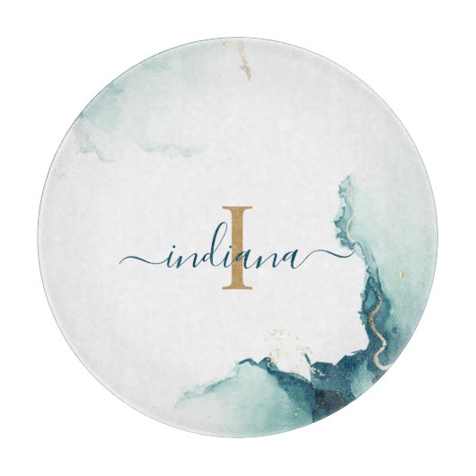Planche À Découper Élégant Monogramme Agate Script chic (Devant)