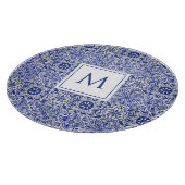 Planche À Découper Élégant Monogramme Bleu Blanc (Coin)