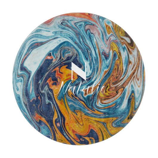 Planche À Découper Élégant Monogramme bleu or (Devant)