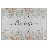 Planche À Découper Élégant Monogramme Rustique Rose Floral Verdure (Devant)