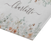 Planche À Découper Élégant Monogramme Rustique Rose Floral Verdure (Coin)