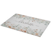 Planche À Découper Élégant Monogramme Rustique Rose Floral Verdure (Coin)