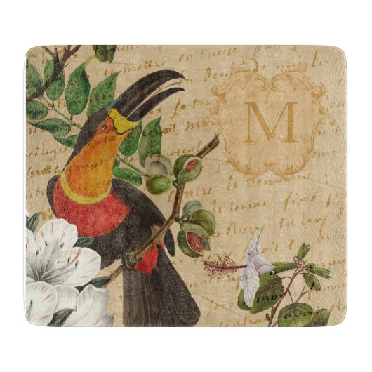 Planche À Découper Élégant Monogramme Toucan (Devant)