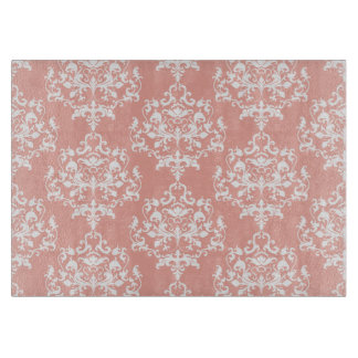 Planche À Découper Elégant motif de pêche et de damas blanc