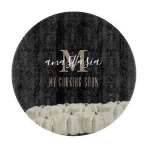 Planche À Découper Élégant noir blanc Citrouille Monogramme rond