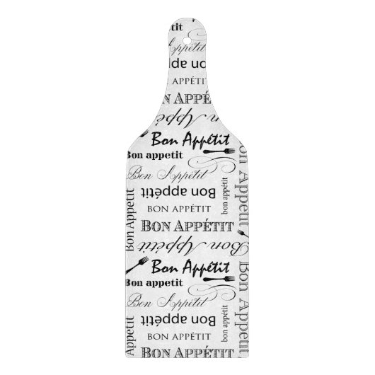 Planche À Découper Élégant Noir et Blanc Bon Appetit Chef Français (Devant)