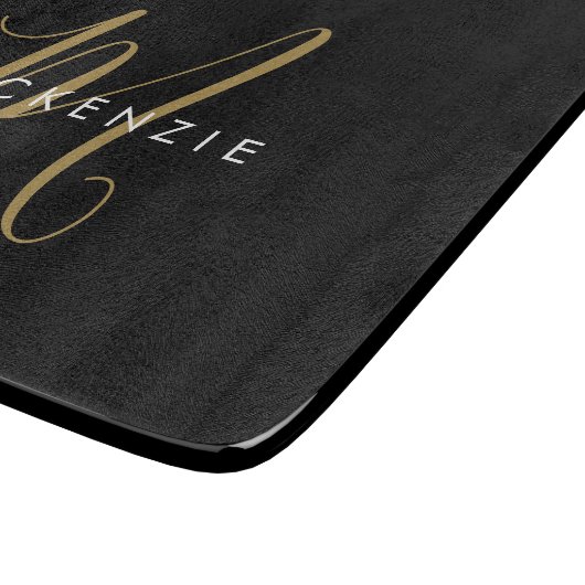 Planche À Découper Élégant Noir Moderne Script Monogramme (Coin)