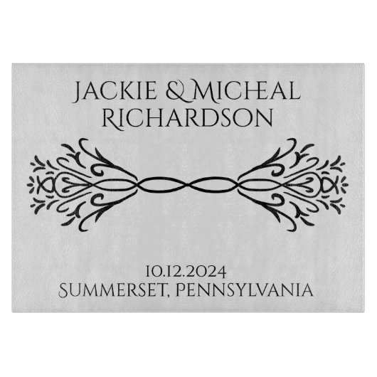 Planche À Découper Élégant Noms Personnalisés Simple Date Mariage Cad (Devant)