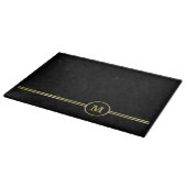 Planche À Découper Élégant or Monogramme personnalisé sur noir (Coin)