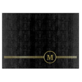 Planche À Découper Élégant or Monogramme personnalisé sur noir (Devant)