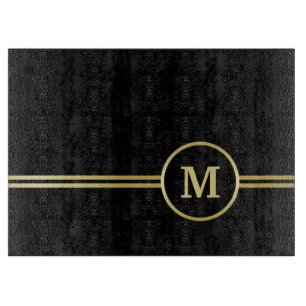 Planche À Découper Élégant or Monogramme personnalisé sur noir