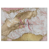 Planche À Découper Élégant or Rose | Monogramme Marbre blanc (Devant)
