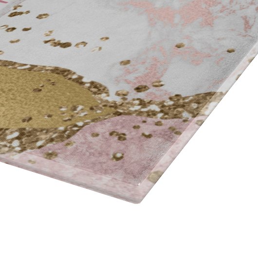 Planche À Découper Élégant or Rose | Monogramme Marbre blanc (Coin)