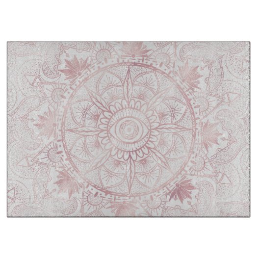 Planche À Découper Elégant Rose Blanc Or Oeil Soleil Lune Mandala (Devant)