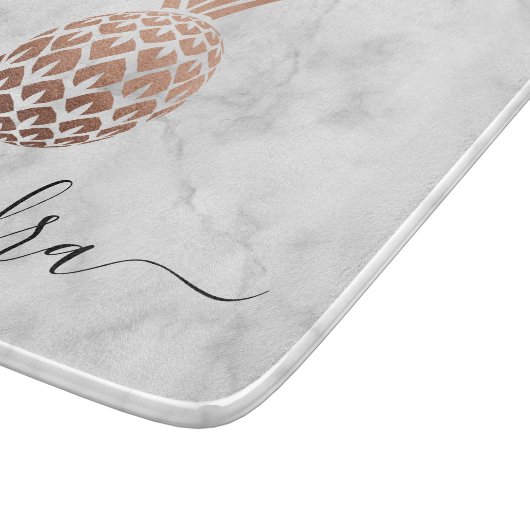 Planche À Découper Élégant rose en cuivre, ananas en marbre blanc (Coin)