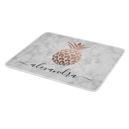 Planche À Découper Élégant rose en cuivre, ananas en marbre blanc (Coin)