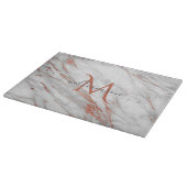 Planche À Découper Élégant Rose Marbre blanc en cuivre or Monogramme (Coin)