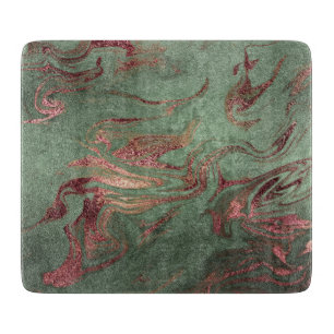 Planche À Découper Élégant rose moderne en cuivre, marbre vert or