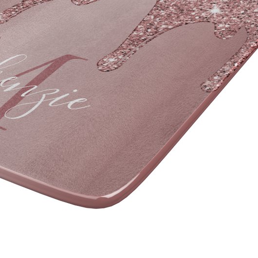 Planche À Découper Élégant Rose Parties scintillant or  Monogramme (Coin)