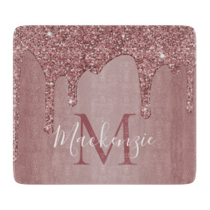 Planche À Découper Élégant Rose Parties scintillant or  Monogramme