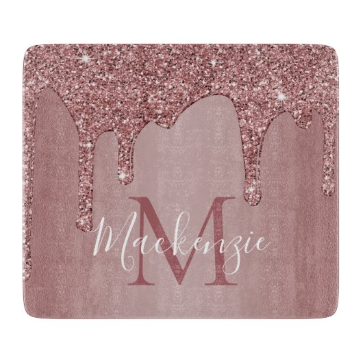 Planche À Découper Élégant Rose Parties scintillant or  Monogramme (Devant)
