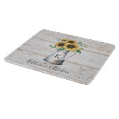 Planche À Découper Élégant Rustique Monogramme Tournesol Eucalyptus (Coin)