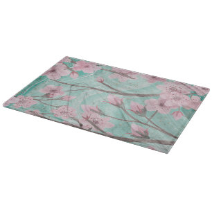 Planche À Découper Élégante Aquarelle rose Fleurs de cerisiers sur Ag