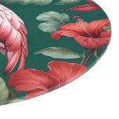 Planche À Découper Elégante Flamant rose Hibiscus Fleurs Emerald Gree (Coin)