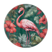 Planche À Découper Elégante Flamant rose Hibiscus Fleurs Emerald Gree (Devant)
