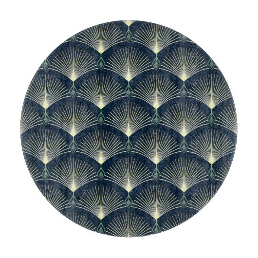 Planche À Découper Elégante Géométrie : Bleu Art Déco. (Devant)