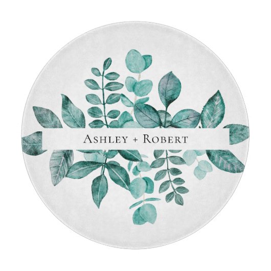 Planche À Découper Elégante verdure Turquoise Aquarelle Mariage moder (Devant)