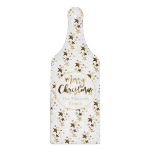 Planche À Découper Elégantes Etoiles d'or Motif Joyeux Noël