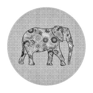 Planche À Découper Éléphale tourbillon fractal - gris, noir et blanc