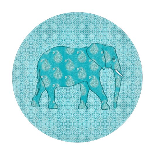 Planche À Découper Éléphant Paisley - turquoise et aqua (Devant)