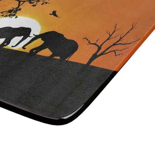 Planche À Découper Eléphants au coucher du soleil (Coin)