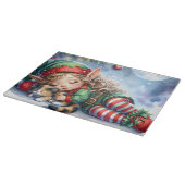 Planche À Découper Elfe de Noël couché avec Calico Kitten (Coin)